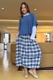 Roberta Plaid Brushed Cotton Balloon Hem Skirt Highland Blue
